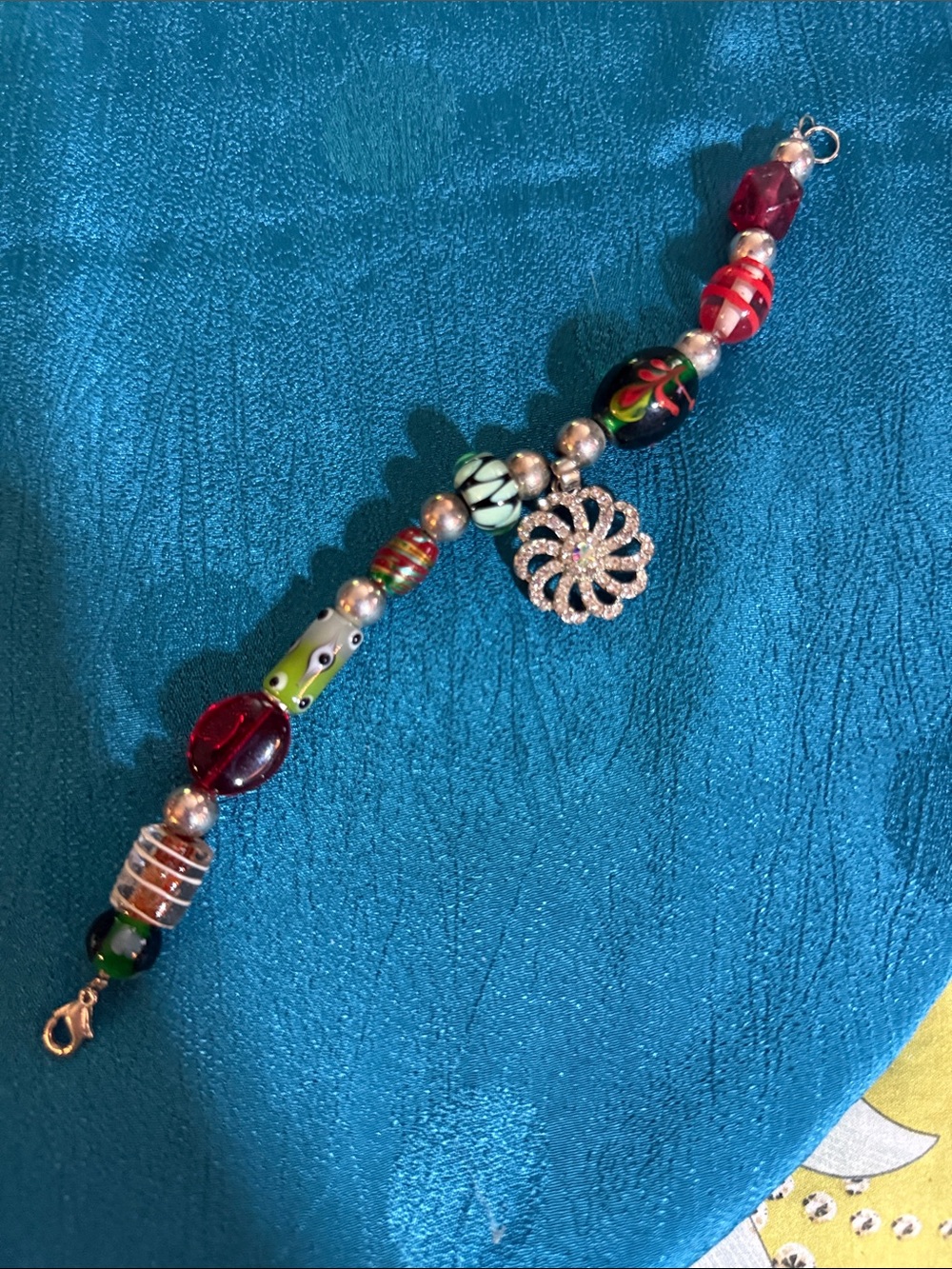 Multicolor Glass Bead Bracelet with Sparkling Flower Charm